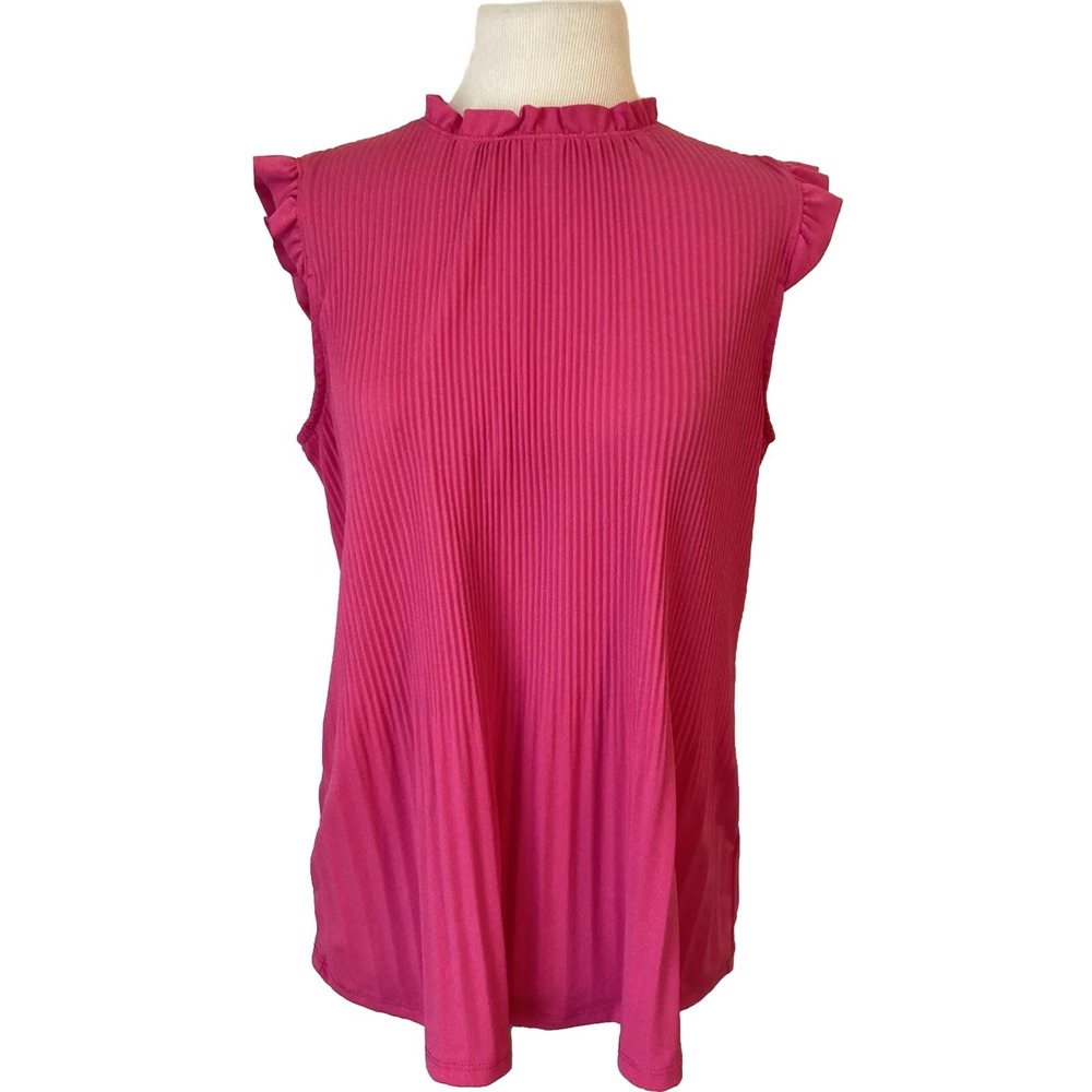 Adrianna Papell Shirt Size‎ Med  Pink ruffles Sleeveless Babydoll prairie